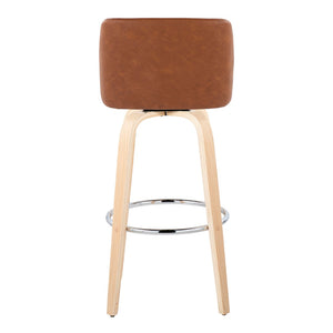 English Elm 30 Inch Swivel Barstool Set of 2 Bentwood Faux Leather Seat for Kitchen Islands Natural Chrome B202P291151