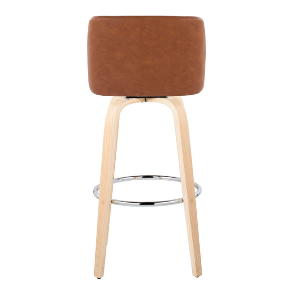English Elm 30 Inch Swivel Barstool Set of 2 Bentwood Faux Leather Seat for Kitchen Islands Natural Chrome B202P291151