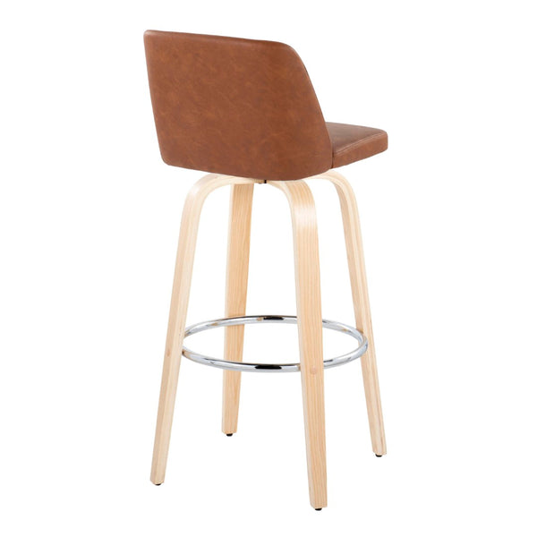 English Elm 30 Inch Swivel Barstool Set of 2 Bentwood Faux Leather Seat for Kitchen Islands Natural Chrome B202P291151