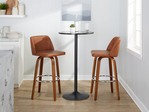 English Elm 30 Inch Mid-Century Swivel Barstools Set of 2 Walnut Legs Faux Leather Seating Chrome B202P291152