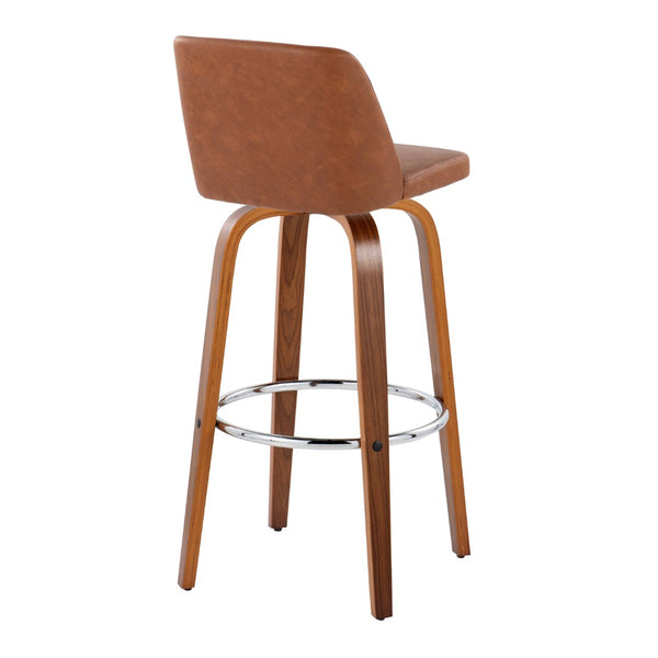 English Elm 30 Inch Mid-Century Swivel Barstools Set of 2 Walnut Legs Faux Leather Seating Chrome B202P291152