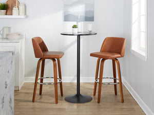 English Elm 30 Inch Mid-Century Swivel Barstools Set of 2 Walnut Legs Faux Leather Seating Chrome B202P291152