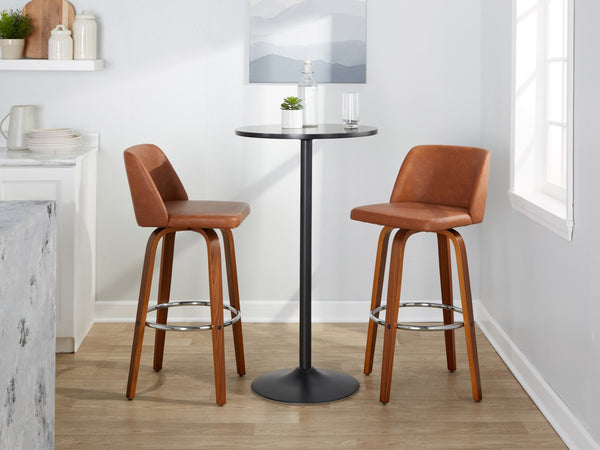 English Elm 30 Inch Mid-Century Swivel Barstools Set of 2 Walnut Legs Faux Leather Seating Chrome B202P291152