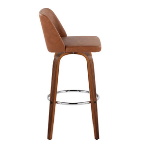 English Elm 30 Inch Mid-Century Swivel Barstools Set of 2 Walnut Legs Faux Leather Seating Chrome B202P291152
