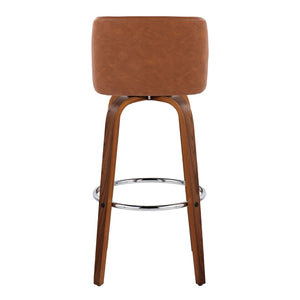 English Elm 30 Inch Mid-Century Swivel Barstools Set of 2 Walnut Legs Faux Leather Seating Chrome B202P291152