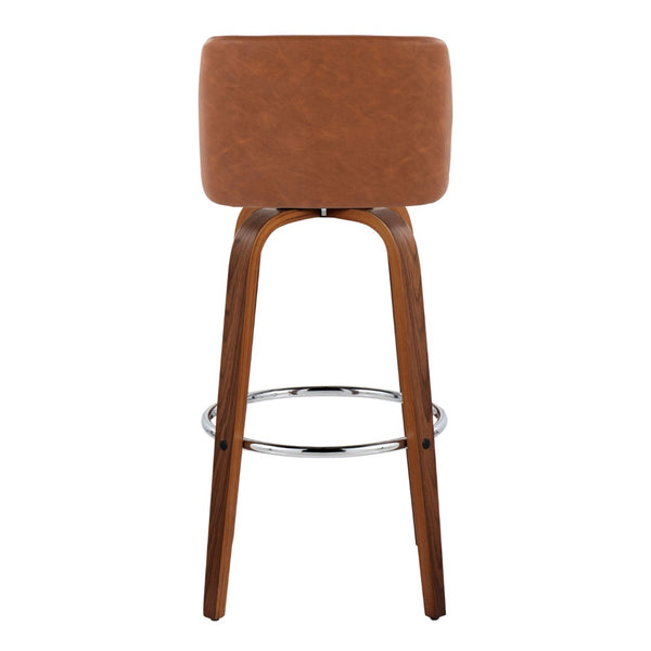 English Elm 30 Inch Mid-Century Swivel Barstools Set of 2 Walnut Legs Faux Leather Seating Chrome B202P291152