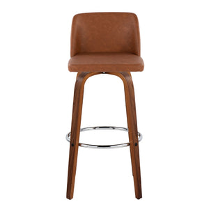 English Elm 30 Inch Mid-Century Swivel Barstools Set of 2 Walnut Legs Faux Leather Seating Chrome B202P291152
