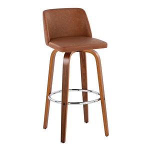 English Elm 30 Inch Mid-Century Swivel Barstools Set of 2 Walnut Legs Faux Leather Seating Chrome B202P291152