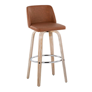 English Elm 30 Inch Swivel Barstool Set of 2 Bentwood Faux Leather Seat for Kitchen Islands Whitewashed Chrome B202P291153