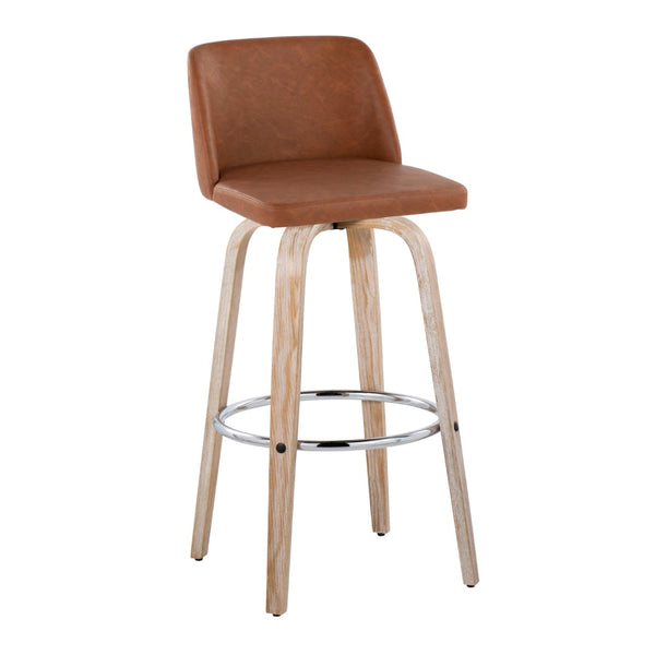 English Elm 30 Inch Swivel Barstool Set of 2 Bentwood Faux Leather Seat for Kitchen Islands Whitewashed Chrome B202P291153