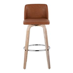 English Elm 30 Inch Swivel Barstool Set of 2 Bentwood Faux Leather Seat for Kitchen Islands Whitewashed Chrome B202P291153