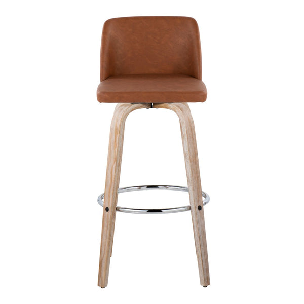 English Elm 30 Inch Swivel Barstool Set of 2 Bentwood Faux Leather Seat for Kitchen Islands Whitewashed Chrome B202P291153