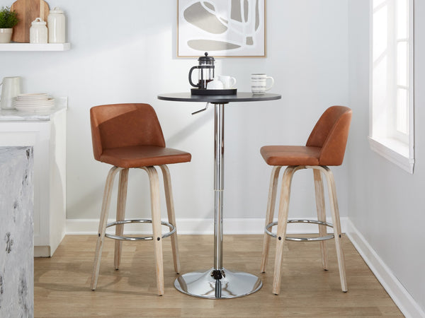 English Elm 30 Inch Swivel Barstool Set of 2 Bentwood Faux Leather Seat for Kitchen Islands Whitewashed Chrome B202P291153
