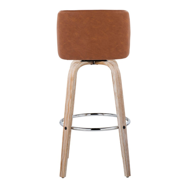 English Elm 30 Inch Swivel Barstool Set of 2 Bentwood Faux Leather Seat for Kitchen Islands Whitewashed Chrome B202P291153