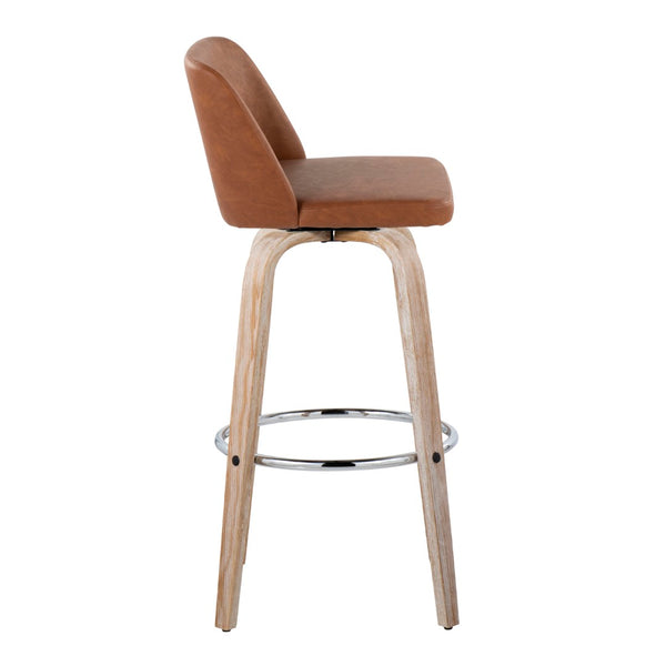 English Elm 30 Inch Swivel Barstool Set of 2 Bentwood Faux Leather Seat for Kitchen Islands Whitewashed Chrome B202P291153