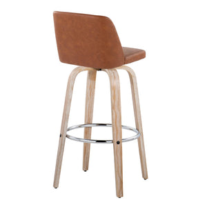 English Elm 30 Inch Swivel Barstool Set of 2 Bentwood Faux Leather Seat for Kitchen Islands Whitewashed Chrome B202P291153