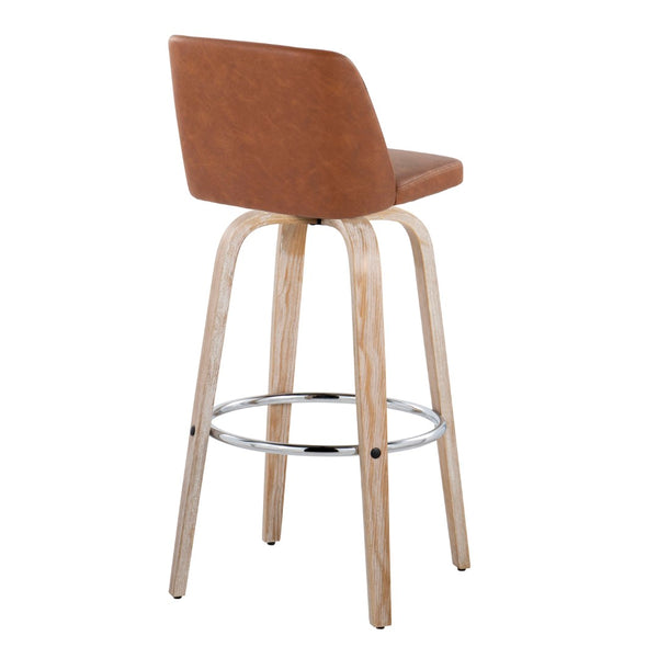 English Elm 30 Inch Swivel Barstool Set of 2 Bentwood Faux Leather Seat for Kitchen Islands Whitewashed Chrome B202P291153