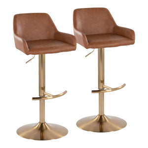 English Elm Contemporary Swivel Barstool Set Faux Leather Seat Gold Pedestal Base for Kitchen Islands Camel B202P291154