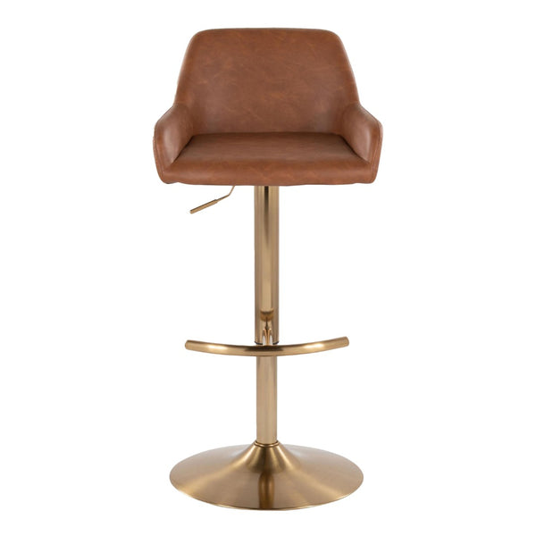 English Elm Contemporary Swivel Barstool Set Faux Leather Seat Gold Pedestal Base for Kitchen Islands Camel B202P291154
