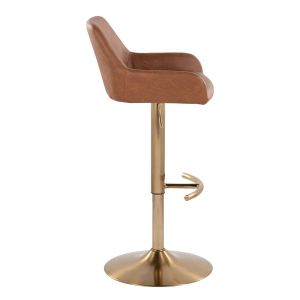 English Elm Contemporary Swivel Barstool Set Faux Leather Seat Gold Pedestal Base for Kitchen Islands Camel B202P291154