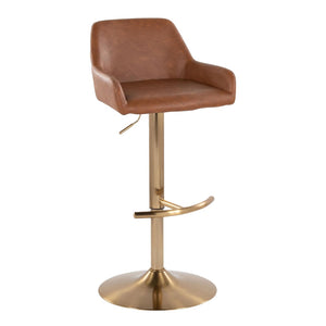 English Elm Contemporary Swivel Barstool Set Faux Leather Seat Gold Pedestal Base for Kitchen Islands Camel B202P291154