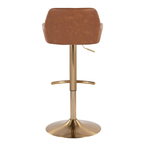 English Elm Contemporary Swivel Barstool Set Faux Leather Seat Gold Pedestal Base for Kitchen Islands Camel B202P291154