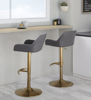 English Elm Contemporary Swivel Barstool Set Faux Leather Seat Gold Pedestal Base for Kitchen Islands Gray B202P291155