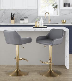 English Elm Contemporary Swivel Barstool Set Faux Leather Seat Gold Pedestal Base for Kitchen Islands Gray B202P291155