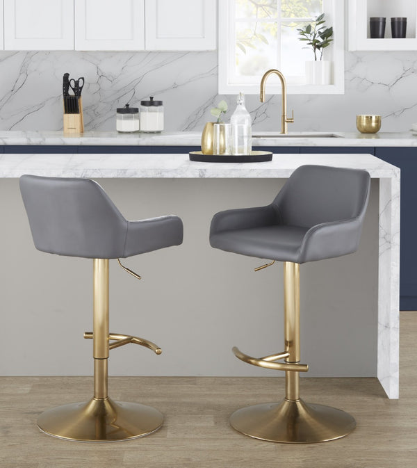 English Elm Contemporary Swivel Barstool Set Faux Leather Seat Gold Pedestal Base for Kitchen Islands Gray B202P291155