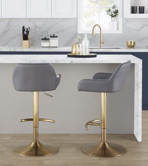English Elm Contemporary Swivel Barstool Set Faux Leather Seat Gold Pedestal Base for Kitchen Islands Gray B202P291155