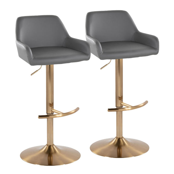 English Elm Contemporary Swivel Barstool Set Faux Leather Seat Gold Pedestal Base for Kitchen Islands Gray B202P291155