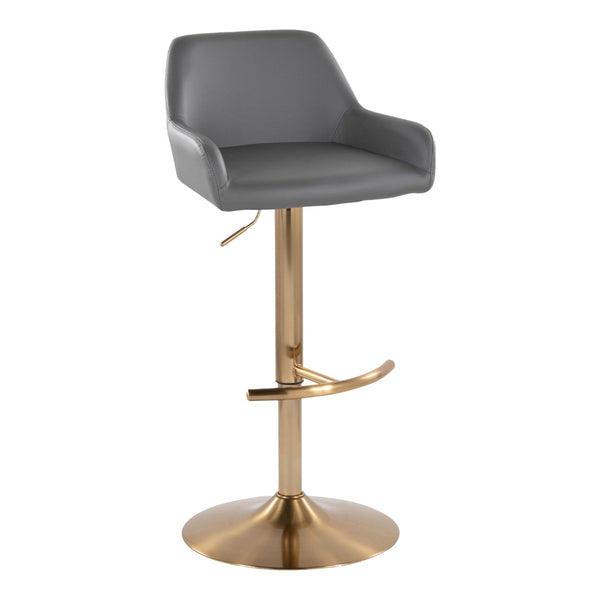 English Elm Contemporary Swivel Barstool Set Faux Leather Seat Gold Pedestal Base for Kitchen Islands Gray B202P291155
