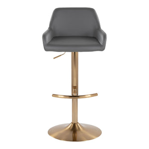 English Elm Contemporary Swivel Barstool Set Faux Leather Seat Gold Pedestal Base for Kitchen Islands Gray B202P291155