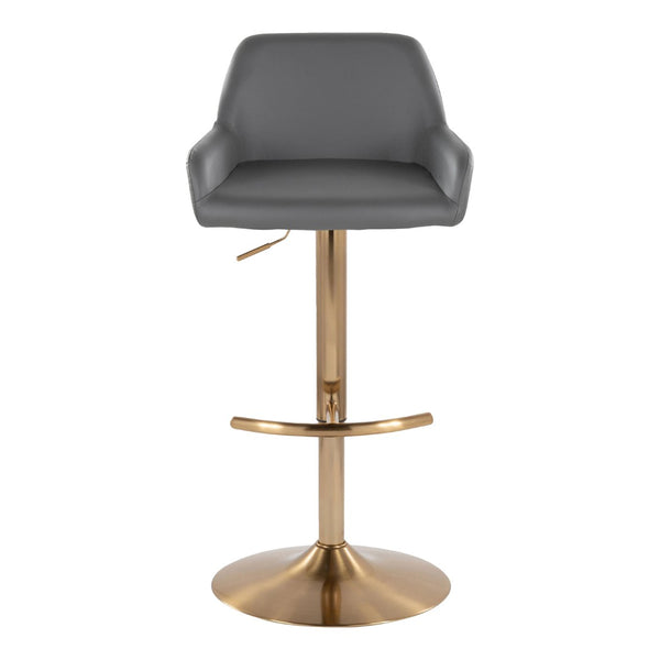English Elm Contemporary Swivel Barstool Set Faux Leather Seat Gold Pedestal Base for Kitchen Islands Gray B202P291155