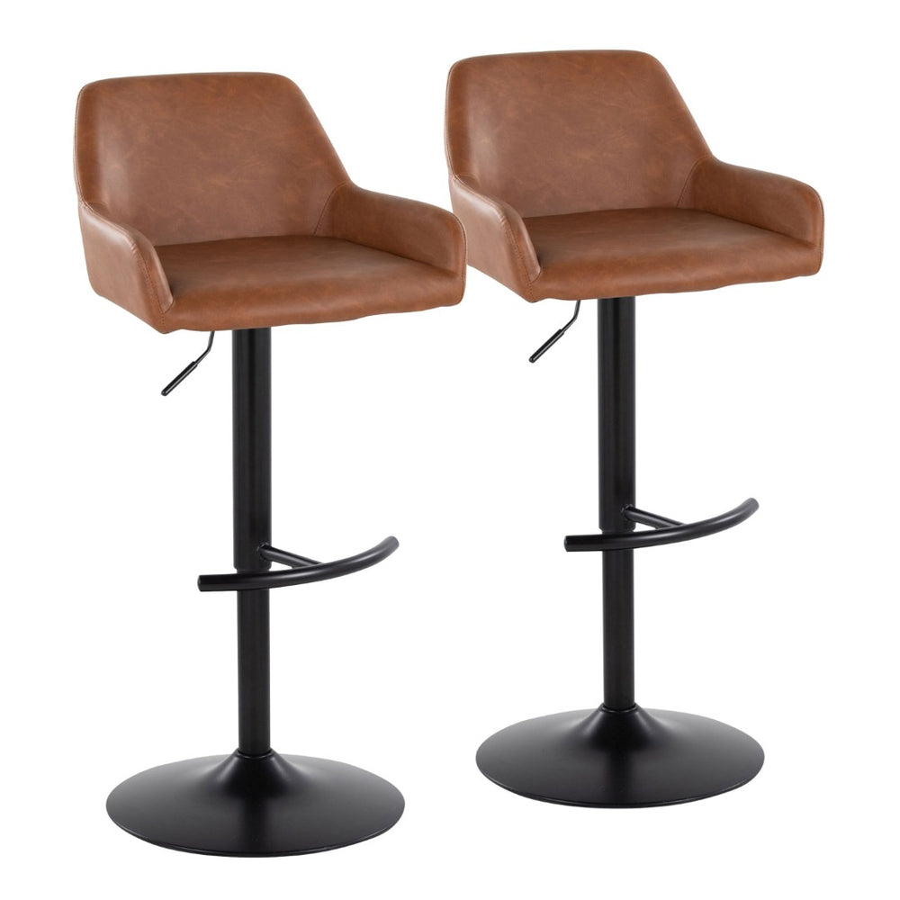 English Elm Contemporary Swivel Barstools Adjustable Height Faux Leather Seats Black Base Set of 2 Camel B202P291157