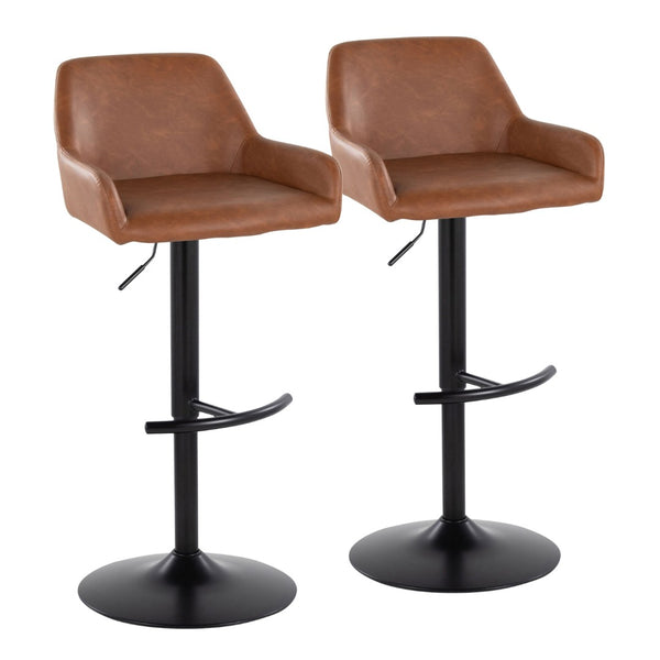 English Elm Contemporary Swivel Barstools Adjustable Height Faux Leather Seats Black Base Set of 2 Camel B202P291157