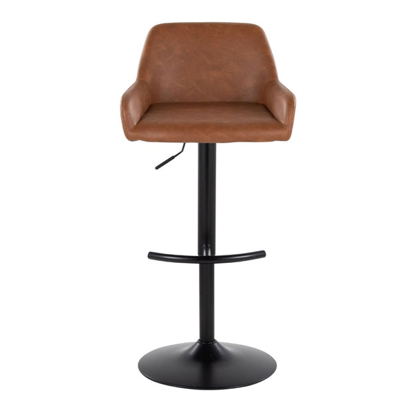 English Elm Contemporary Swivel Barstools Adjustable Height Faux Leather Seats Black Base Set of 2 Camel B202P291157