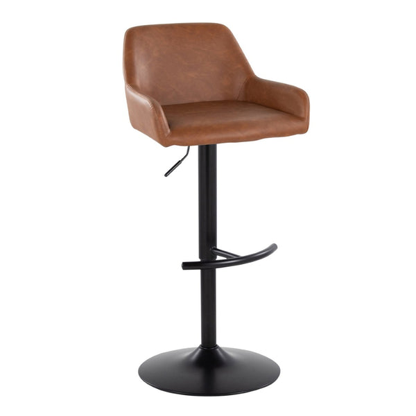 English Elm Contemporary Swivel Barstools Adjustable Height Faux Leather Seats Black Base Set of 2 Camel B202P291157