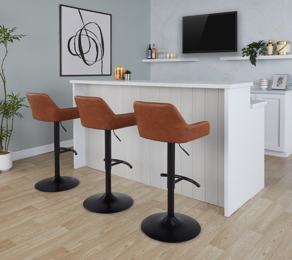 English Elm Contemporary Swivel Barstools Adjustable Height Faux Leather Seats Black Base Set of 2 Camel B202P291157