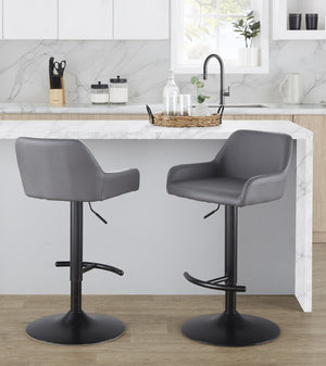 English Elm Contemporary Swivel Barstools Adjustable Height Faux Leather Seats Black Base Set of 2 Gray B202P291158