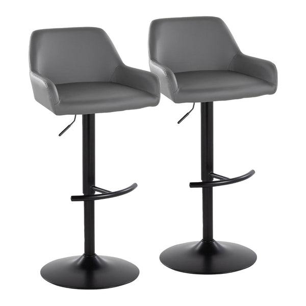 English Elm Contemporary Swivel Barstools Adjustable Height Faux Leather Seats Black Base Set of 2 Gray B202P291158