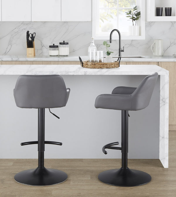 English Elm Contemporary Swivel Barstools Adjustable Height Faux Leather Seats Black Base Set of 2 Gray B202P291158