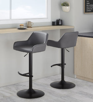 English Elm Contemporary Swivel Barstools Adjustable Height Faux Leather Seats Black Base Set of 2 Gray B202P291158