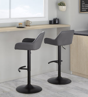 English Elm Contemporary Swivel Barstools Adjustable Height Faux Leather Seats Black Base Set of 2 Gray B202P291158