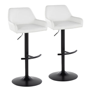 English Elm Contemporary Swivel Barstools Adjustable Height Faux Leather Seats Black Base Set of 2 White B202P291159