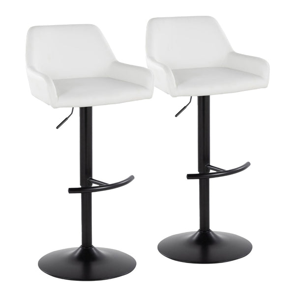 English Elm Contemporary Swivel Barstools Adjustable Height Faux Leather Seats Black Base Set of 2 White B202P291159