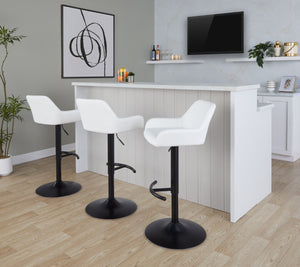 English Elm Contemporary Swivel Barstools Adjustable Height Faux Leather Seats Black Base Set of 2 White B202P291159