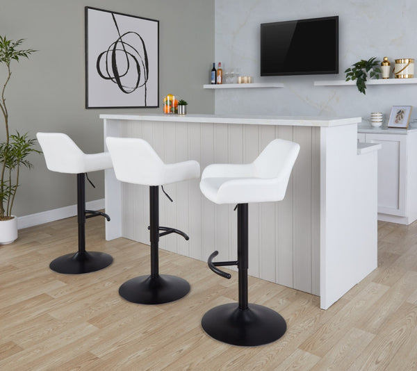 English Elm Contemporary Swivel Barstools Adjustable Height Faux Leather Seats Black Base Set of 2 White B202P291159