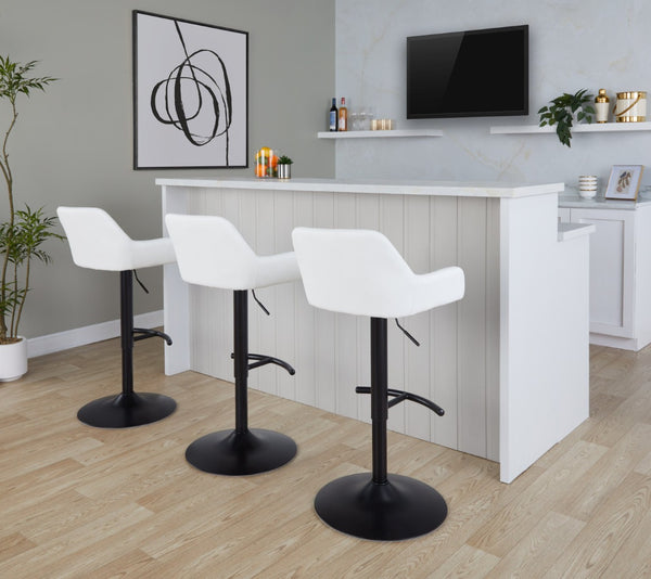 English Elm Contemporary Swivel Barstools Adjustable Height Faux Leather Seats Black Base Set of 2 White B202P291159