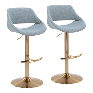 English Elm Contemporary Swivel Barstools with Gold Metal Base and Textured Fabric Set of 2 Blue B202P291160